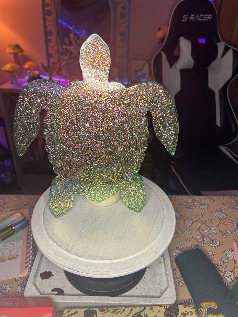 Sparkling Turtle Reptile Decor - Silver Glitter
